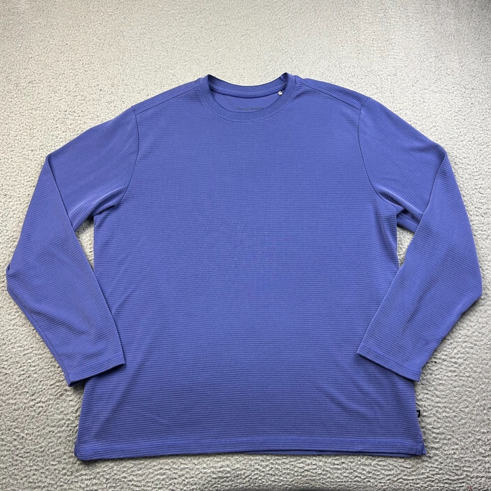 Tommy Bahama Shirt Mens Purple Blue Island Zone Waffle Long Sleeve Crewneck XL
